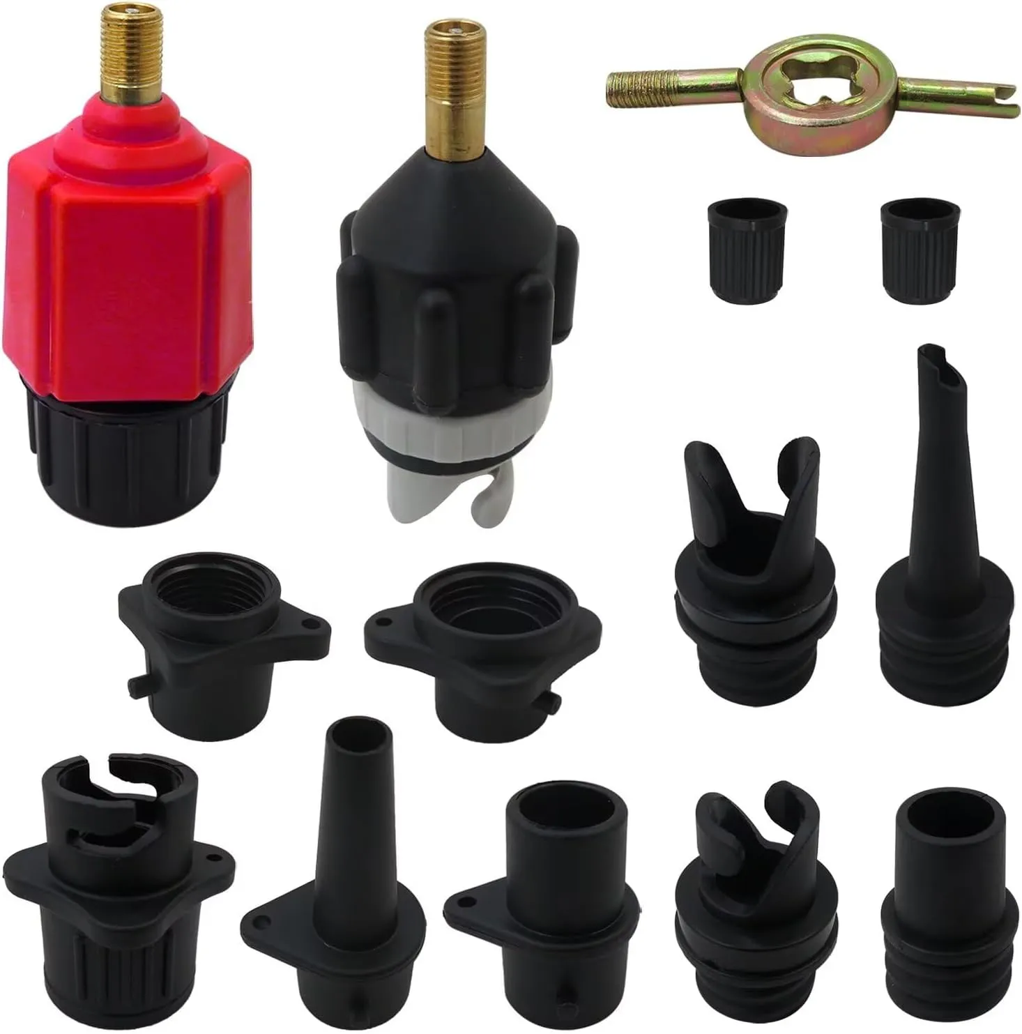 2 Inflatable Pump Adaptor Compressor Paddle Board Pump Adapter, Multifunction Valve Adapter w/ 9 Air Valve Nozzles for Inflatable Boat/Stand Up Paddle Board/Inflatable Bed/Dinghy