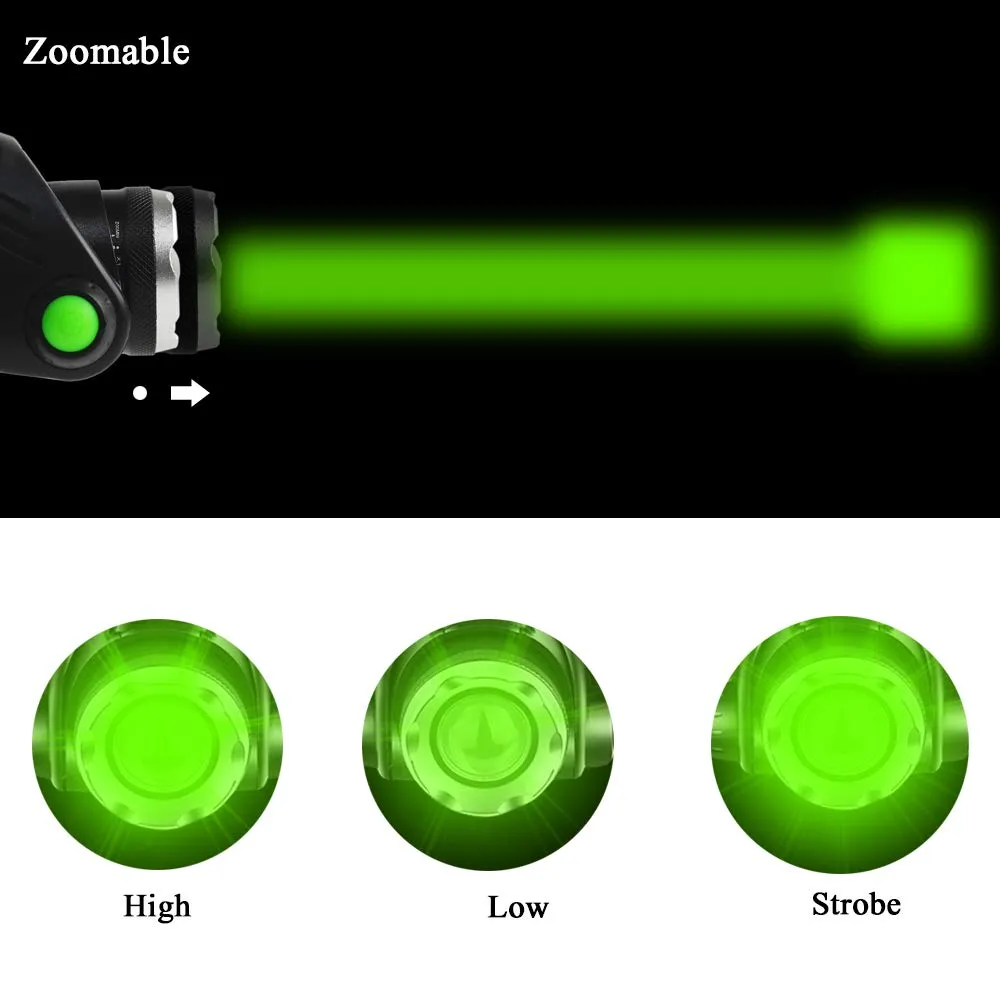 AuKvi Green Light Headlamp,3 Mode Green LED headlamp,Zoomable Green headlamp,Adjustable Focus Green LED Headlight for Astronomy, Aviation, Night Observation,etc