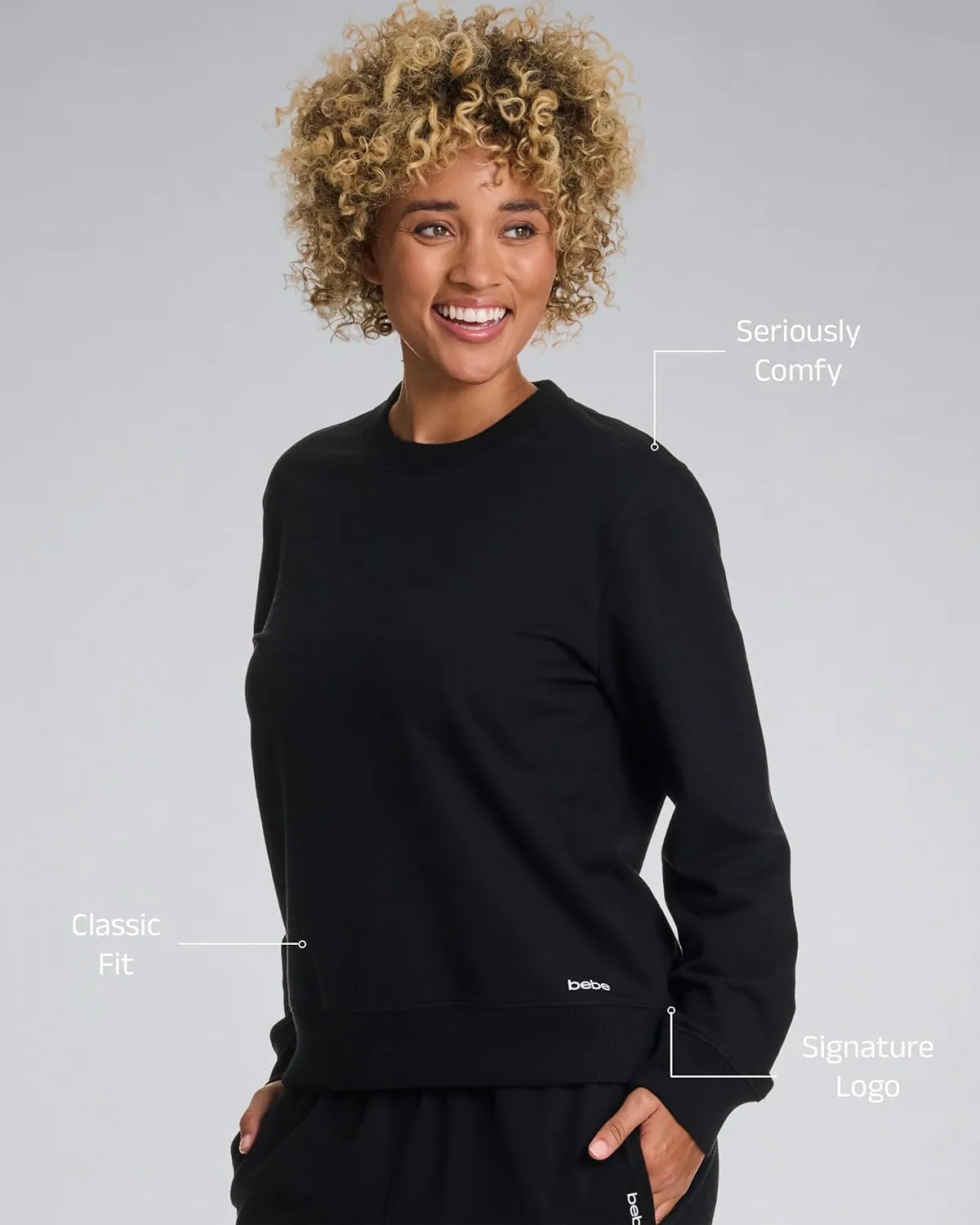 bebe French Terry Sweatshirt for Women, Crewneck Sweatshirts for Women, Sweatshirt Loungewear