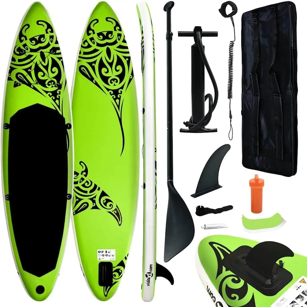 Comfortable Inflatable Stand Up Paddleboard Set for Recreational Use, Puncture-Proof Design, Includes Oar and Pump, Green