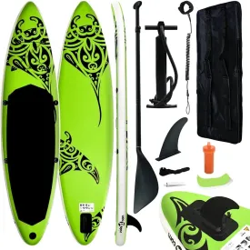 Comfortable Inflatable Stand Up Paddleboard Set for Recreational Use, Puncture-Proof Design, Includes Oar and Pump, Green