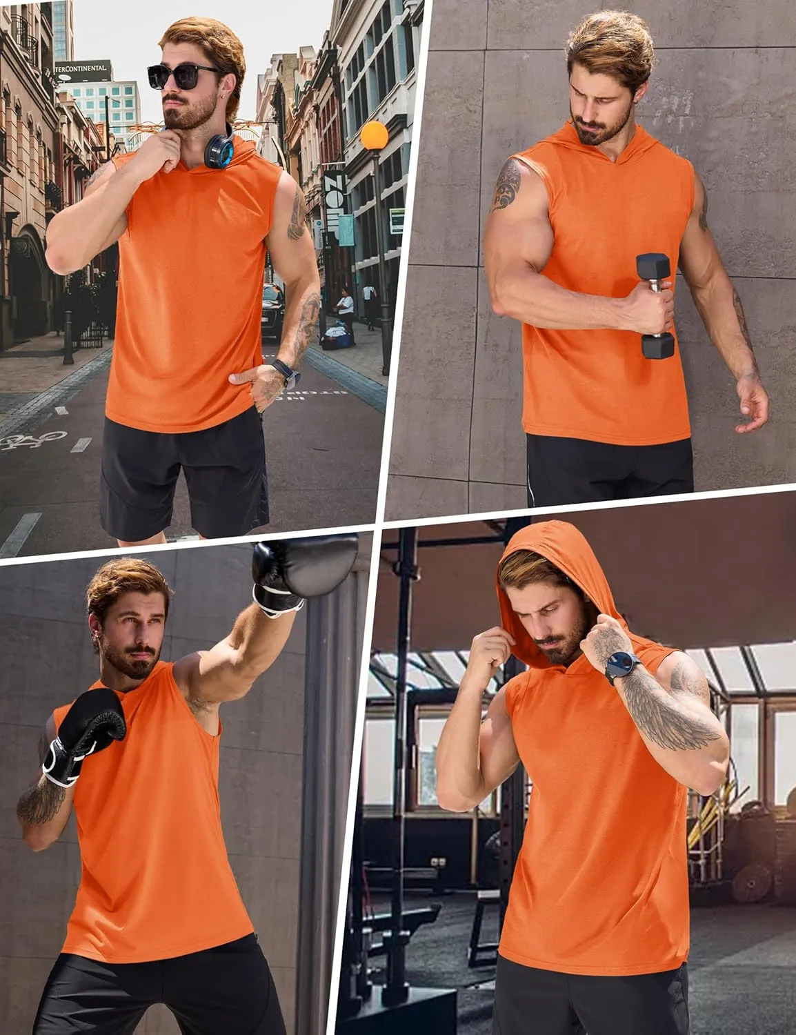 Cotrasen Men's UPF 50  Cotton Hooded Tank Top Sleeveless Hoodie Lightweight Casual Gym Workout Shirt Cooling Muscle Tee Shirt
