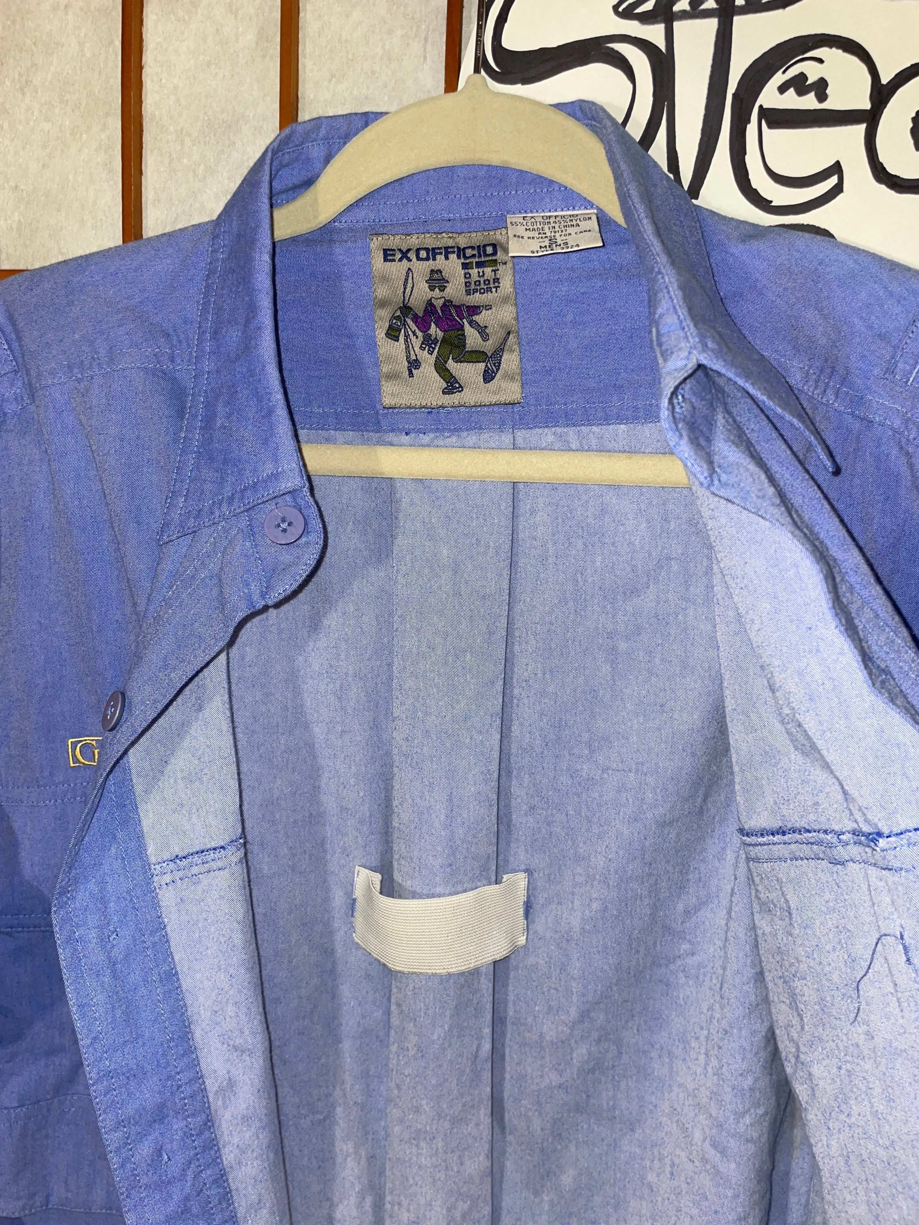 ExOfficio Fishing Shirt Men Small Vented Blue Hiking Camp