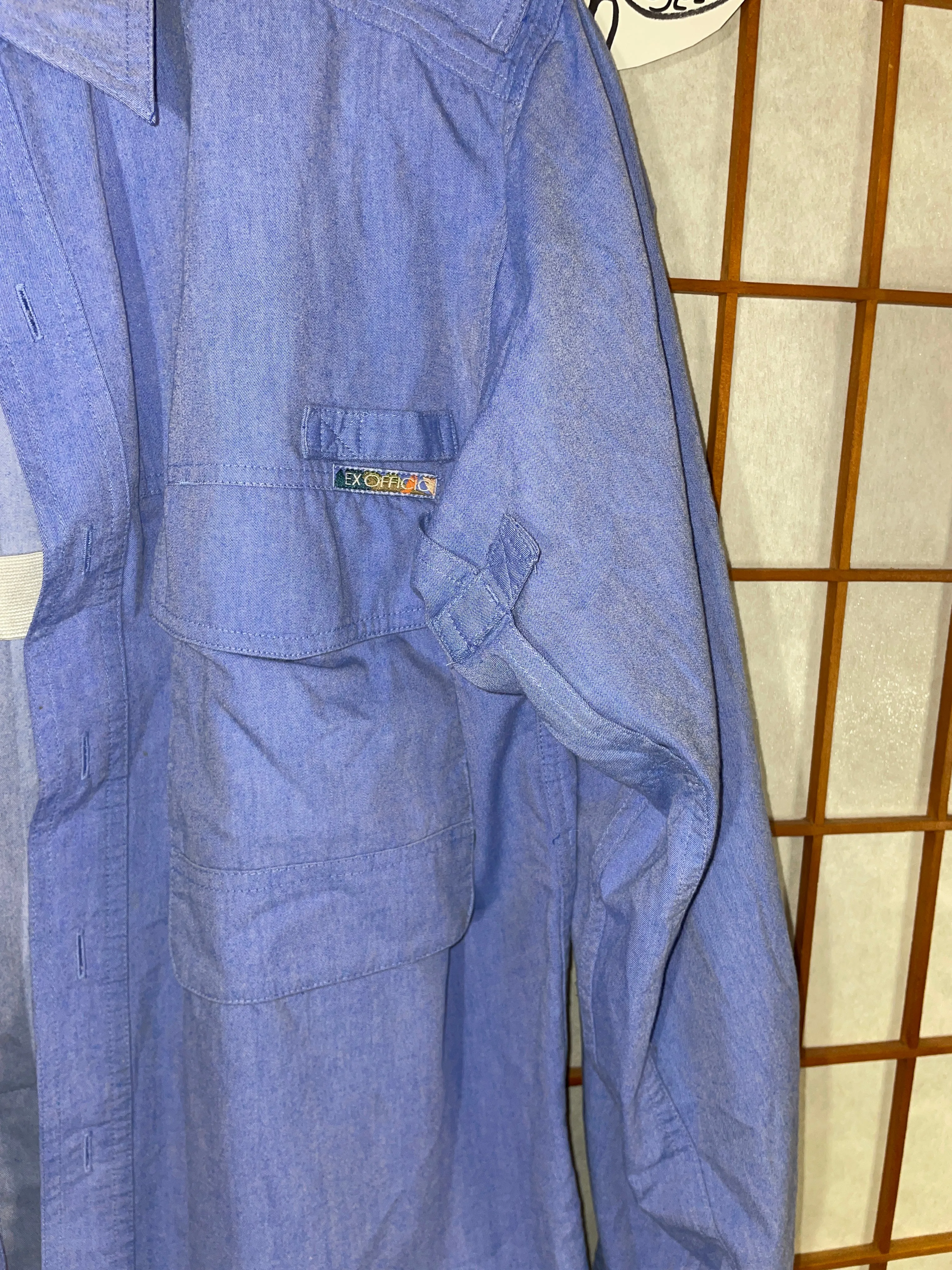ExOfficio Fishing Shirt Men Small Vented Blue Hiking Camp