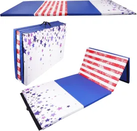 Fitvids Folding Exercise Gymnastics Mat, 4'x8'x2" Gym Workout Mat with Carrying Handles 4-Fold High-Density Anti-Tear Portable Fitness Aerobics Mats for Home Gym Yoga Pilates Tumbling MMA Core Training, Multiple Colors