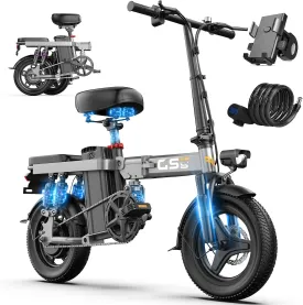 Folding Electric Bike for Adults - 14 Inch Ebike, 750W Peak Motor Electric Bicycle for Adults and Teens, Adjustable Seat Electric Bike, Dual Suspension, Perfect for Commuting Rides