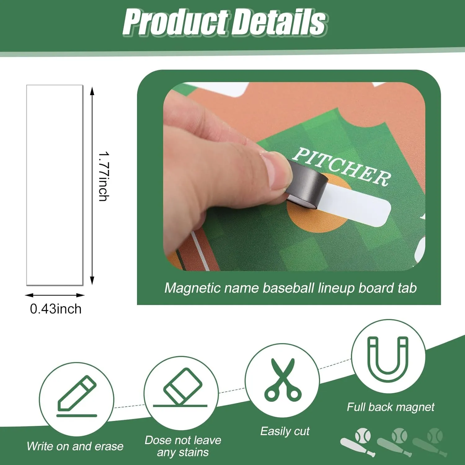 Geyee 34 Pcs Magnetic Baseball Lineup Board for Coach, Erases Easily Magnetic Dugout Board Softball Coaching Board with 30 Lineup Cards 2 Snap Hooks and Marker Pen