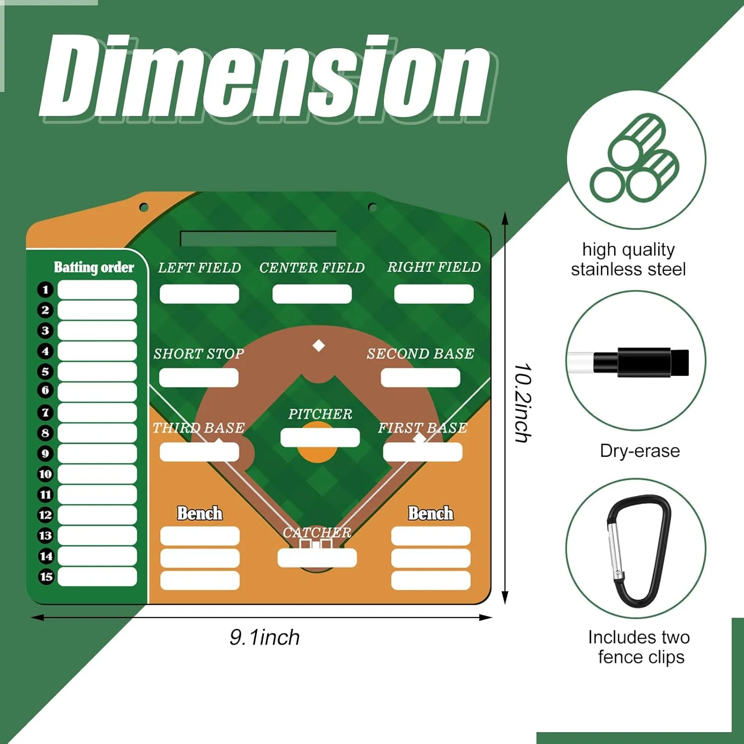Geyee 34 Pcs Magnetic Baseball Lineup Board for Coach, Erases Easily Magnetic Dugout Board Softball Coaching Board with 30 Lineup Cards 2 Snap Hooks and Marker Pen