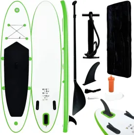 Inflatable Stand Up Paddle Board Set for Water Adventures, Lightweight and Sturdy, Fun on Oceans, Lakes, and Rivers, Green and White