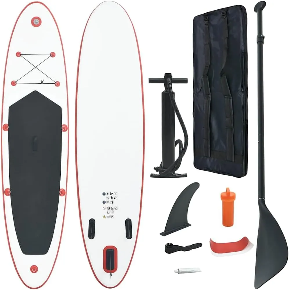Inflatable Stand Up Paddle Board Set with Oar and Accessories for Adults, Puncture-Proof and Sturdy Design, Red and White