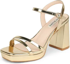 JOY IN LOVE Platform Heels for Women 3.5 Inch Chunky Block Heel Ankle Strap Sandals