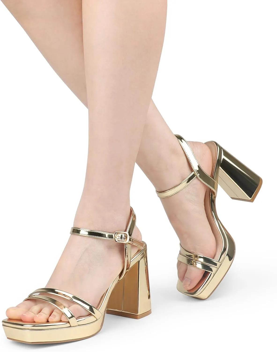 JOY IN LOVE Platform Heels for Women 3.5 Inch Chunky Block Heel Ankle Strap Sandals