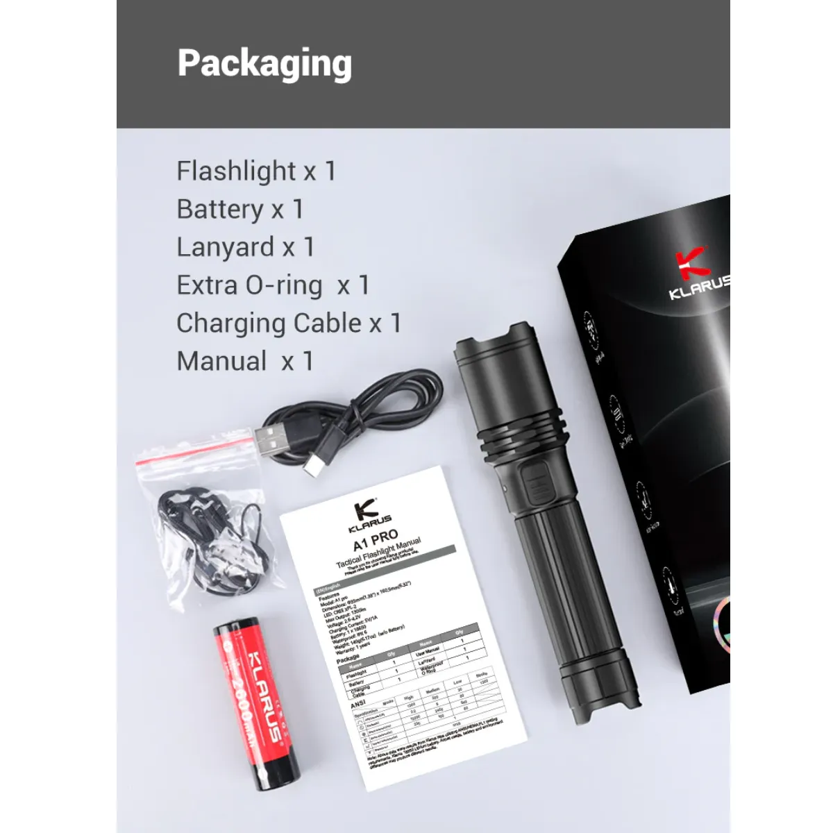 KLARUS A1 PRO 1300LM EXTREME OUTPUT FLASHLIGHT