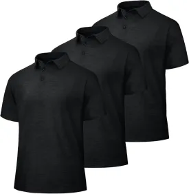 LalaHooK 3 Pack Polo Shirts for Men - Quick Dry Moisture Wicking Performance Golf Shirts Black Short Sleeve for Work Athletic