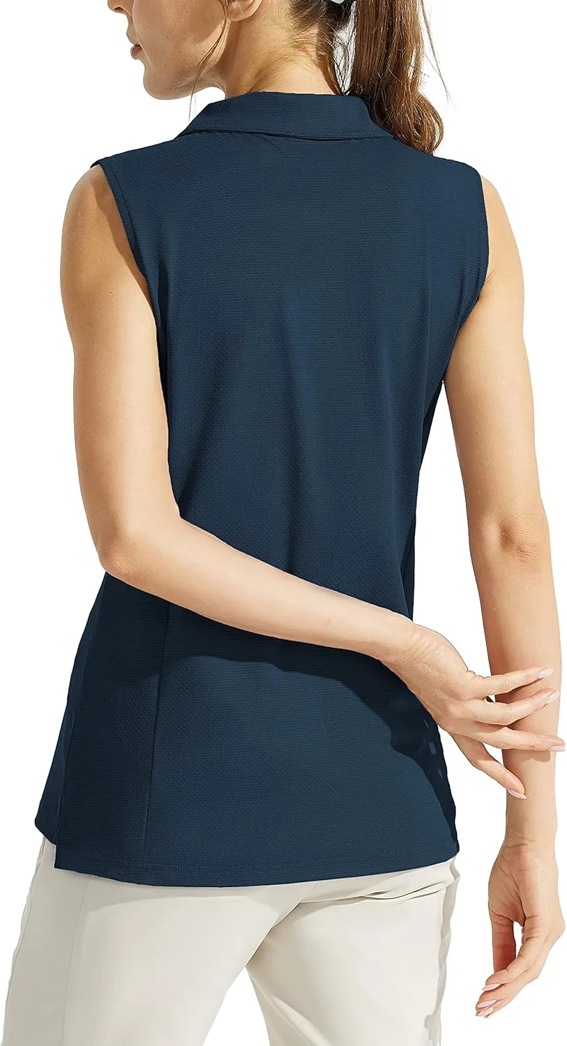 Looleafy Women's Sleeveless Golf Shirt Quick Dry Tennis Tank Tops Golf Polo Shirts for Women with Collar
