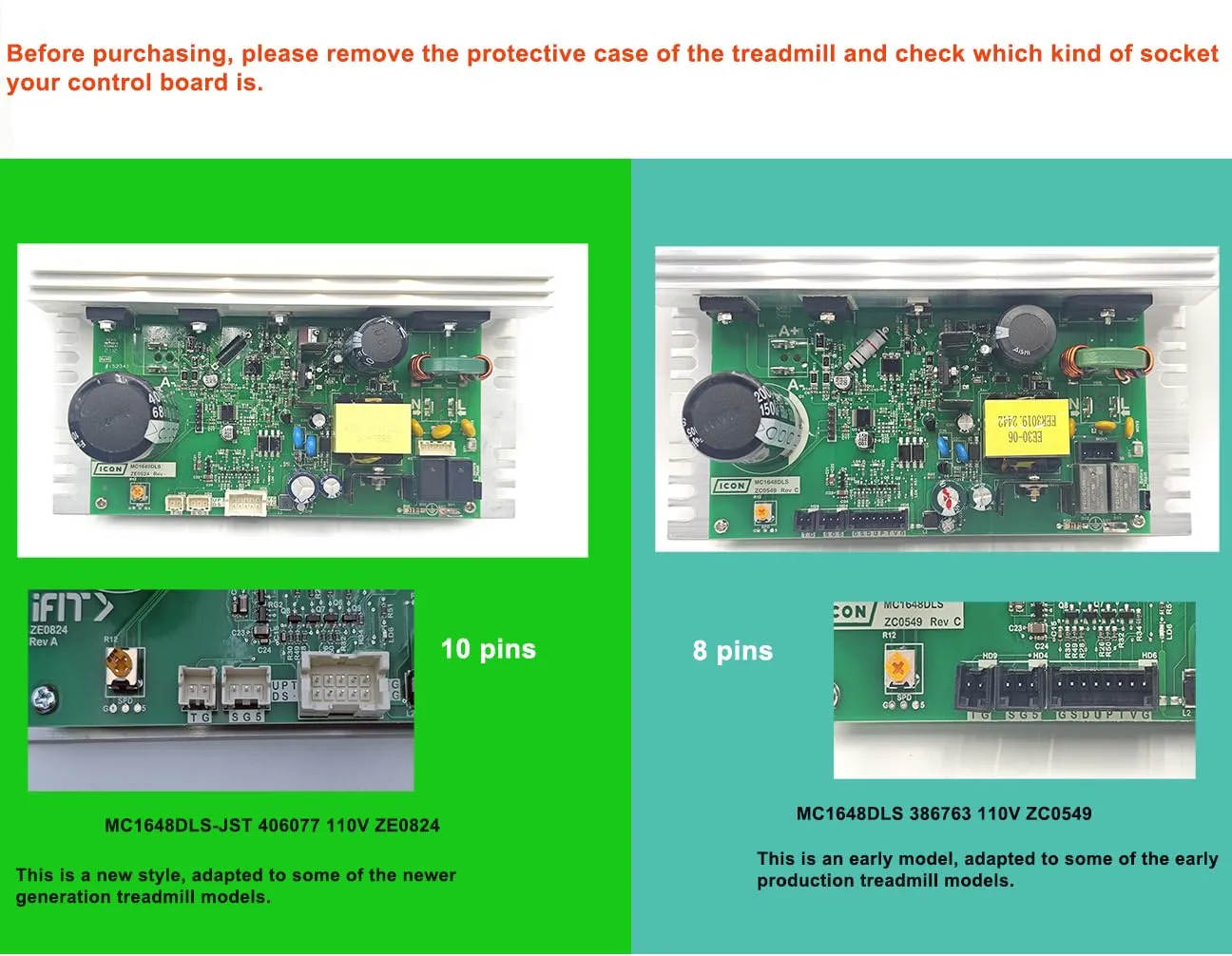 MC1648DLS-JST 406077 Treadmill Control Board 110V ZE0824 10 Pins Motherboard Motor Controller Compatible with Nordic-Track/FreeMotion/Proform Treadmill Parts