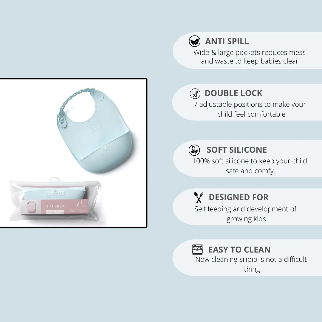 Miniware Roll and Lock Silicone Bib Aqua