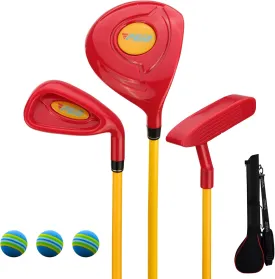 PGM Children's Golf Club Set - Can Hit Real Balls, 3 Pieces Clubs Includes Wood, Iron, and Putter, Great for Beginner Boys and Girls, Instructional Training Set