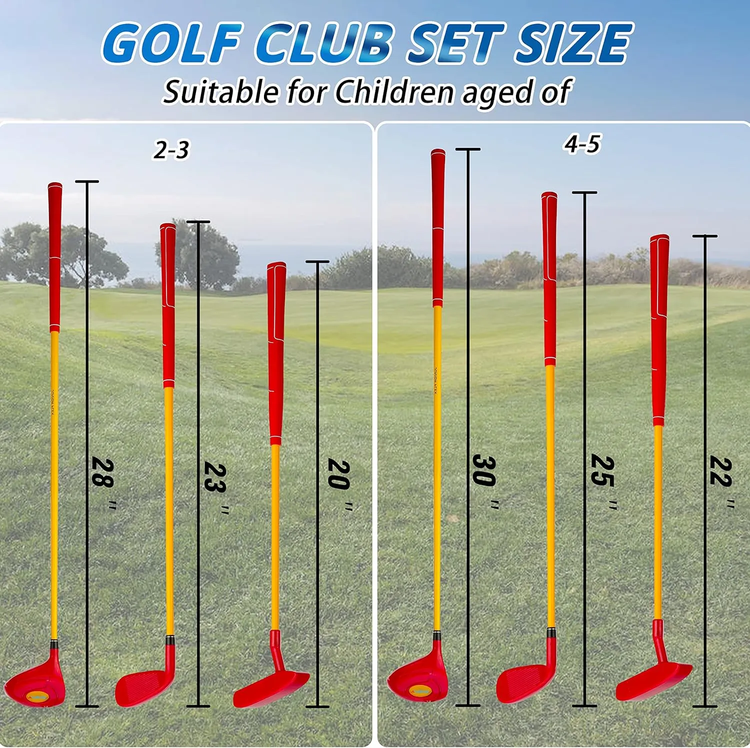 PGM Children's Golf Club Set - Can Hit Real Balls, 3 Pieces Clubs Includes Wood, Iron, and Putter, Great for Beginner Boys and Girls, Instructional Training Set