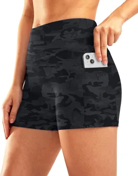 Pudolla Womens Swim Shorts High Waisted Bathing Bottom Shorts Tummy Control Board Swimsuit with Pockets
