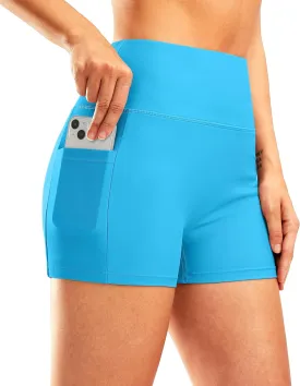 Pudolla Womens Swim Shorts High Waisted Bathing Bottom Shorts Tummy Control Board Swimsuit with Pockets