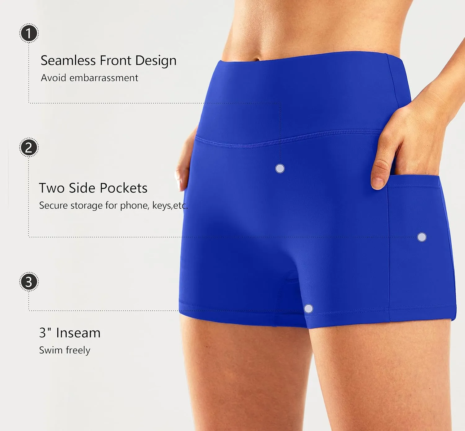 Pudolla Womens Swim Shorts High Waisted Bathing Bottom Shorts Tummy Control Board Swimsuit with Pockets
