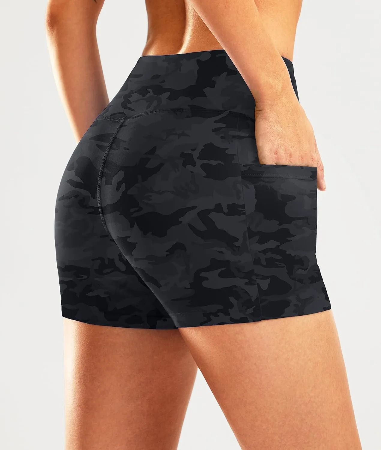 Pudolla Womens Swim Shorts High Waisted Bathing Bottom Shorts Tummy Control Board Swimsuit with Pockets