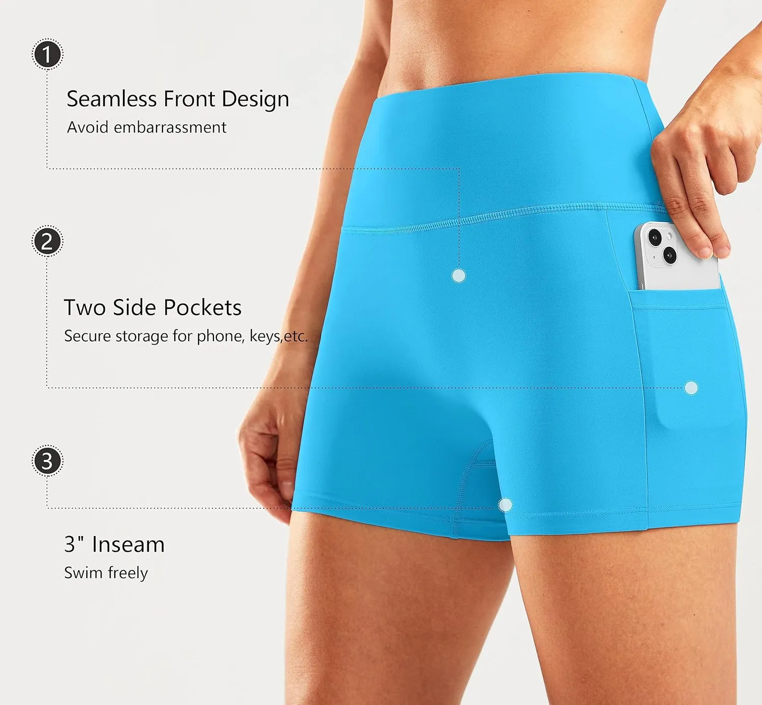 Pudolla Womens Swim Shorts High Waisted Bathing Bottom Shorts Tummy Control Board Swimsuit with Pockets