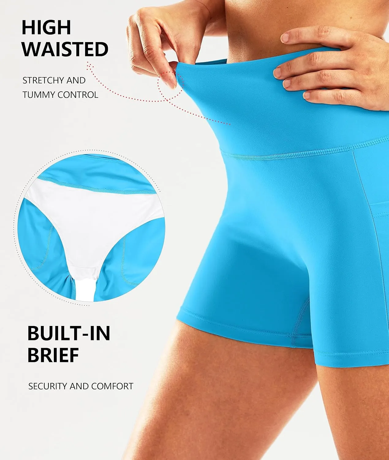 Pudolla Womens Swim Shorts High Waisted Bathing Bottom Shorts Tummy Control Board Swimsuit with Pockets