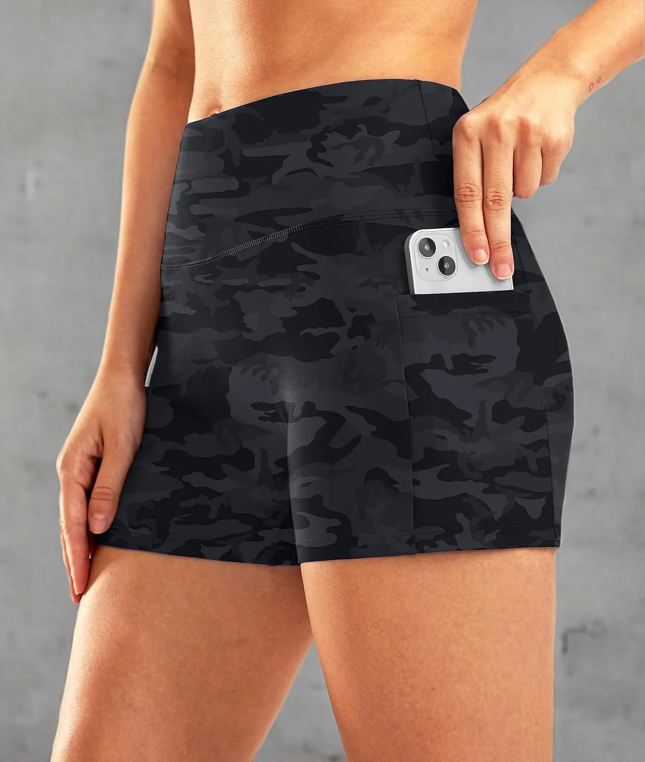 Pudolla Womens Swim Shorts High Waisted Bathing Bottom Shorts Tummy Control Board Swimsuit with Pockets
