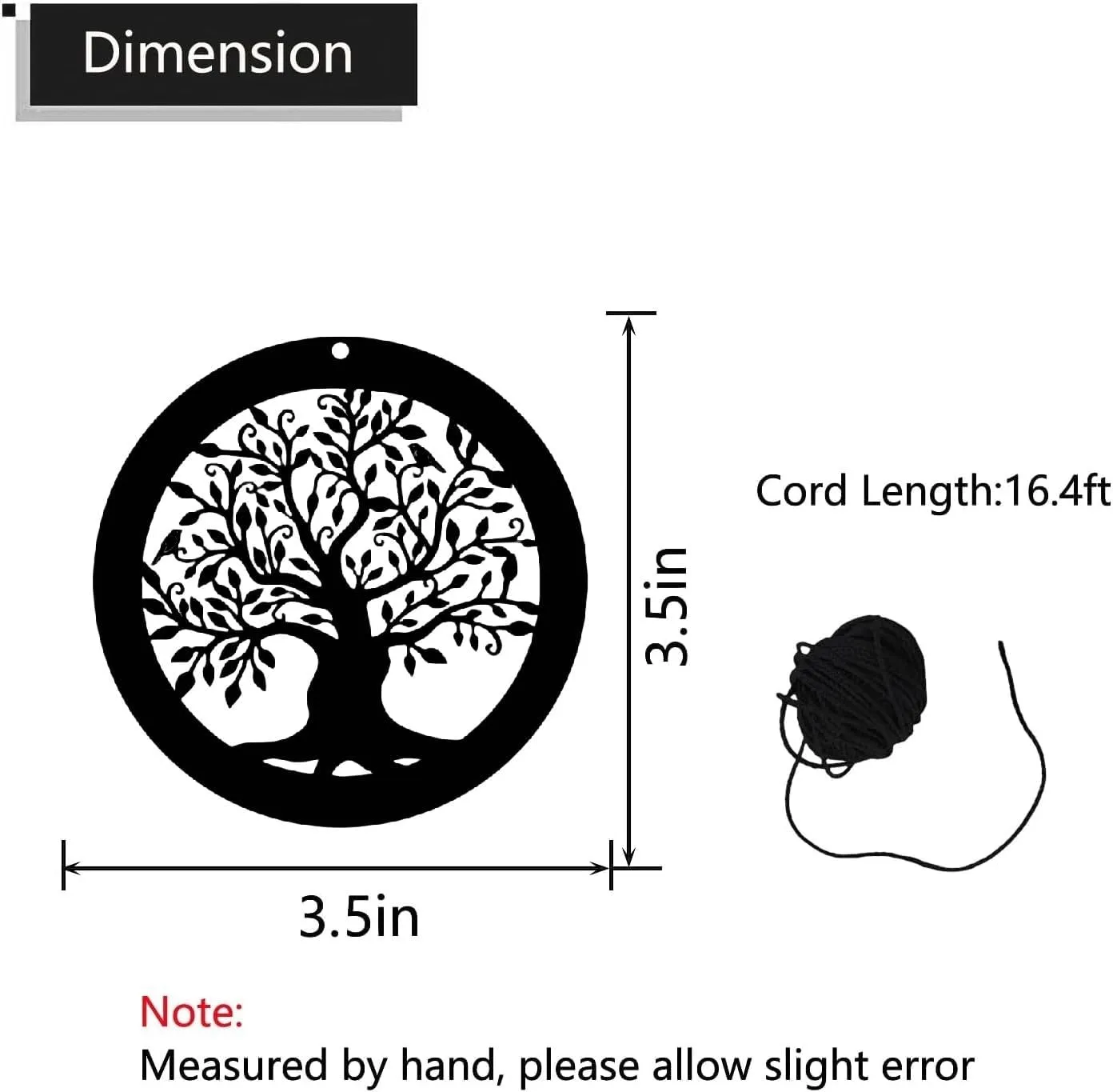 Replacement Wind Catcher, Wind Chime Sail Replacement with 16.4FT Nylon Cord, Metal Wind Chime Parts Replacement for Sympathy Wind Chimes and Wind Bells, Black Tree