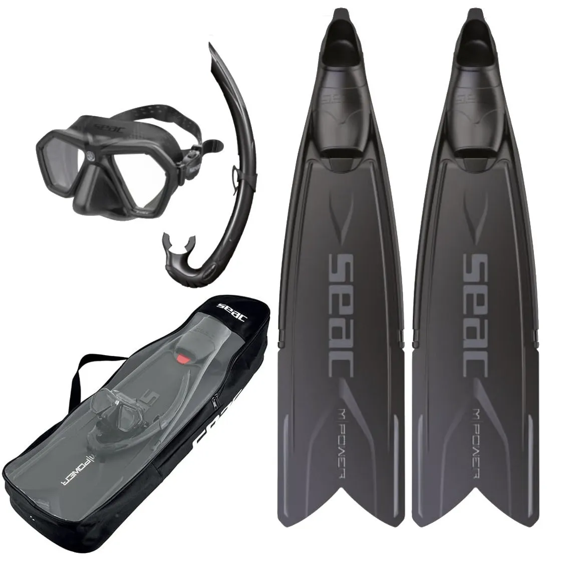 Seac Tris M-power Freediving Mask, Fins and Snorkel Set