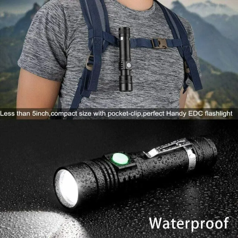 SMAXPro™ 2pk Tactical LED Rechargeable Flashlights: Super Bright, Zoomable, Waterproof