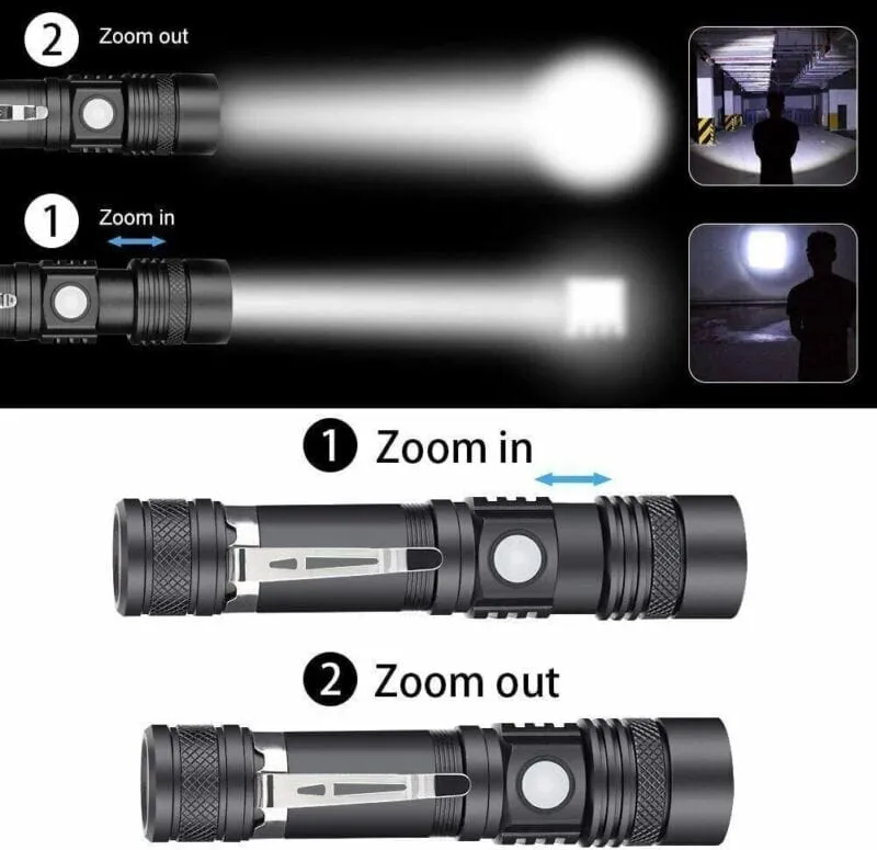 SMAXPro™ 2pk Tactical LED Rechargeable Flashlights: Super Bright, Zoomable, Waterproof