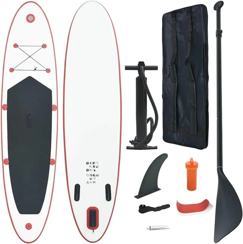 Sturdy and Versatile Inflatable Stand Up Paddle Board Set, Easy Inflate, Puncture-Proof, Red and White