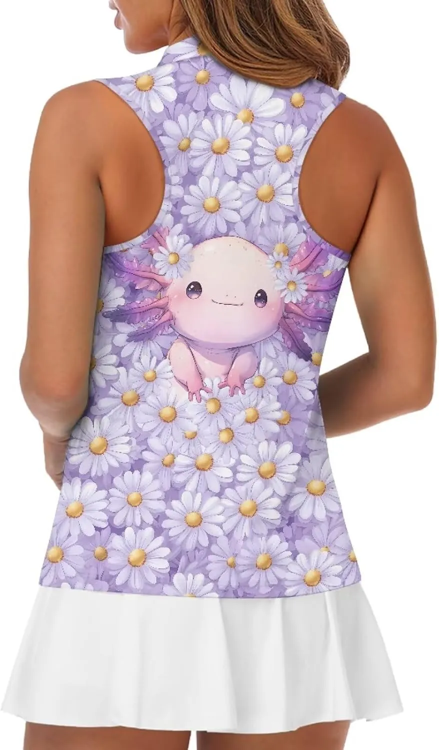 Suobstales Women's Golf Polo Shirts Sleeveless Tennis Tank Tops with Quarter Zip, Collarless Athletic Shirt for Women