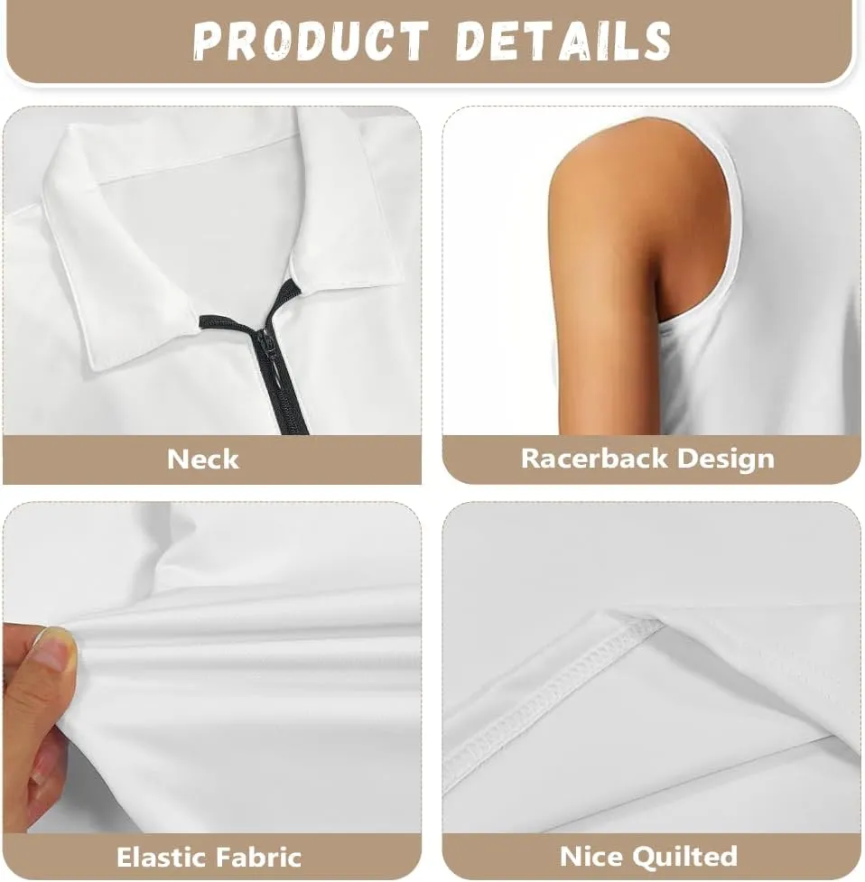 Suobstales Women's Golf Polo Shirts Sleeveless Tennis Tank Tops with Quarter Zip, Collarless Athletic Shirt for Women