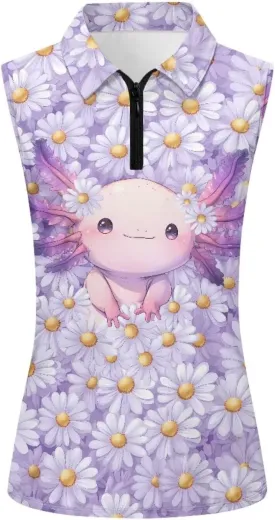 Suobstales Women's Golf Polo Shirts Sleeveless Tennis Tank Tops with Quarter Zip, Collarless Athletic Shirt for Women Suobstales Women's Golf Polo Shirts Sleeveless Tennis Tank Tops with Quarter Zip, Collarless Athletic Shirt for Women