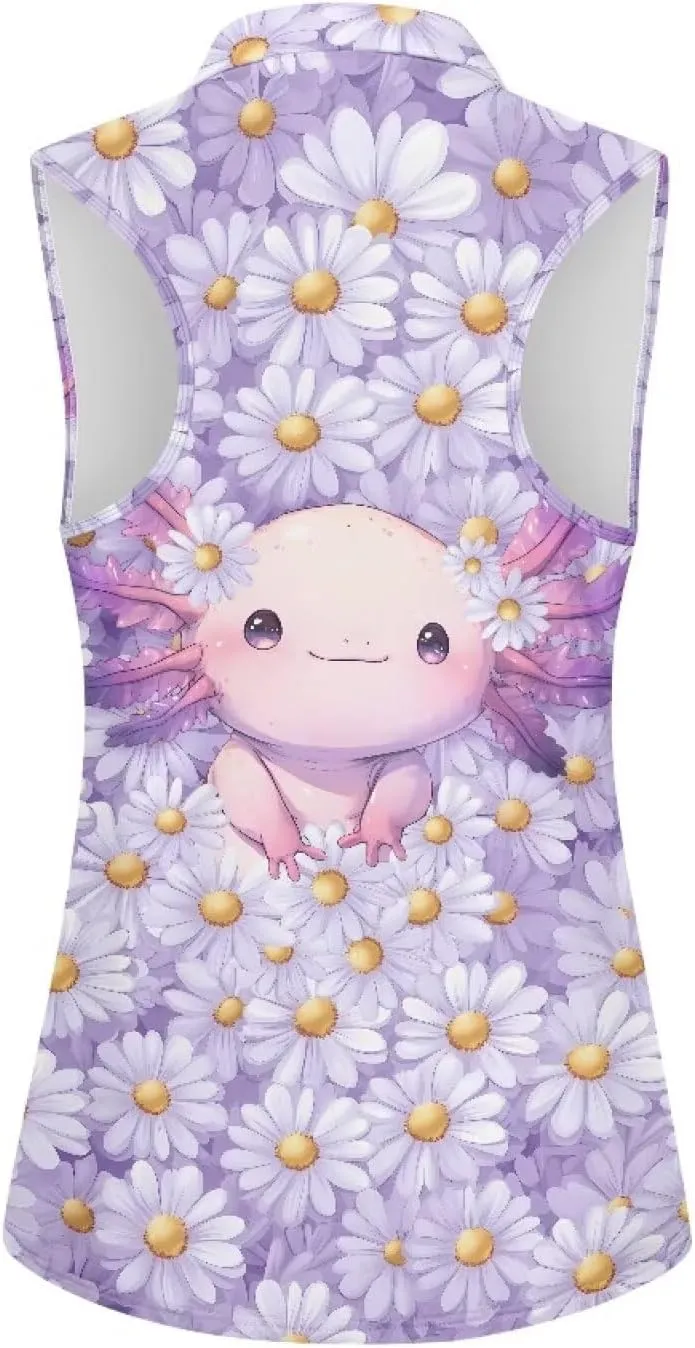 Suobstales Women's Golf Polo Shirts Sleeveless Tennis Tank Tops with Quarter Zip, Collarless Athletic Shirt for Women