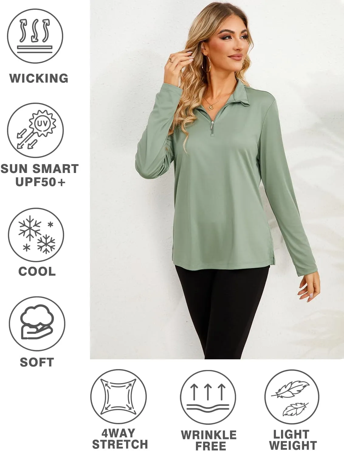 Womens Golf Shirt Quick Dry Long Sleeve Tennis Tops UPF50  Collared Golf Polo Shirts for Women